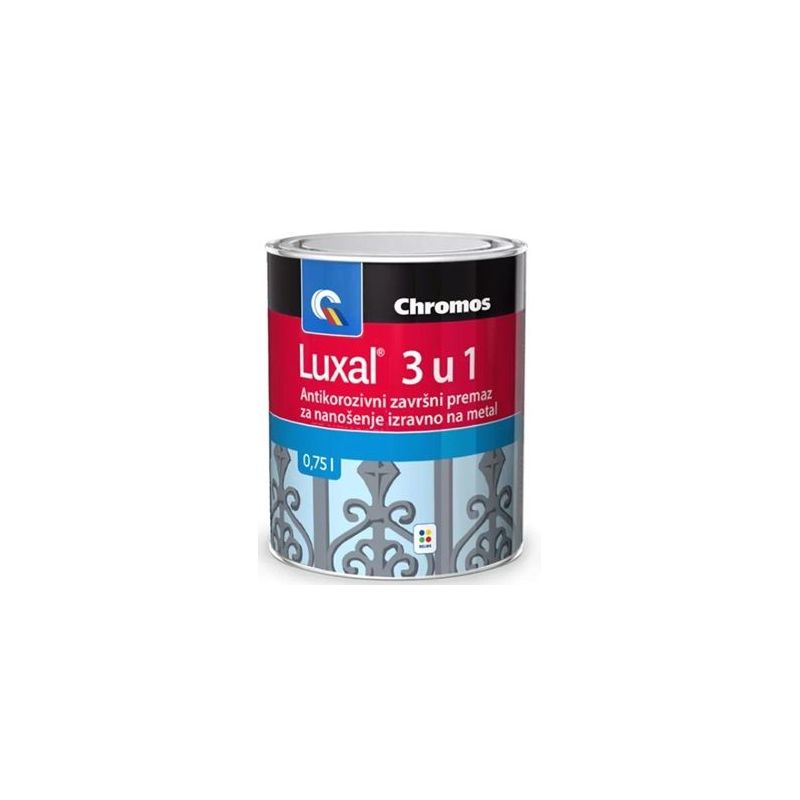 Antikorozivni završni premaz za nanošenje izravno na metal bijeli mat Luxal 3 u 1 0,75L Cijena
