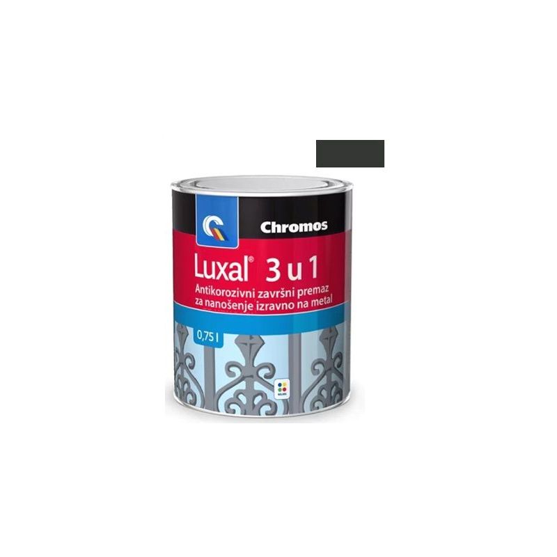 Antikorozivni završni premaz za nanošenje izravno na metal crni mat Luxal 3 u 1 0,75L Cijena