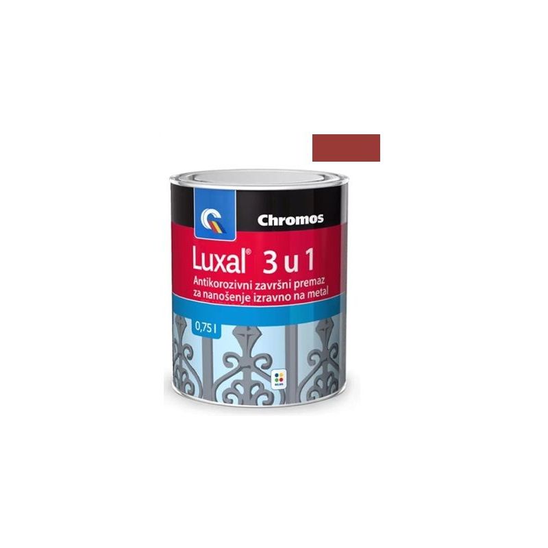 Antikorozivni završni premaz za nanošenje izravno na metal crveni Luxal 3 u 1 0,75L Cijena