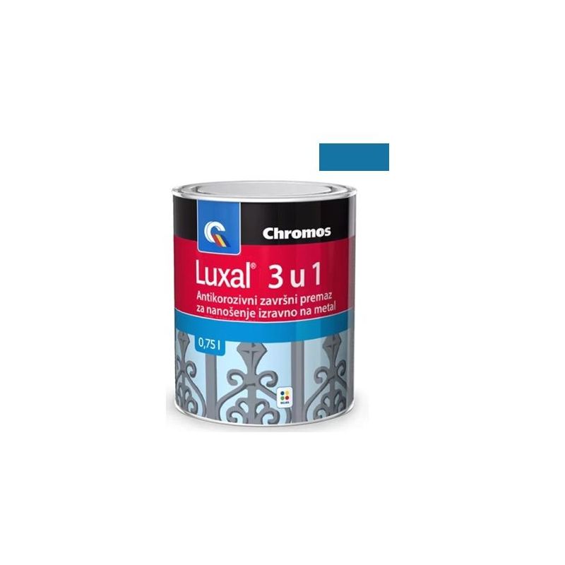 Antikorozivni završni premaz za nanošenje izravno na metal plavi Luxal 3 u 1 0,75L
