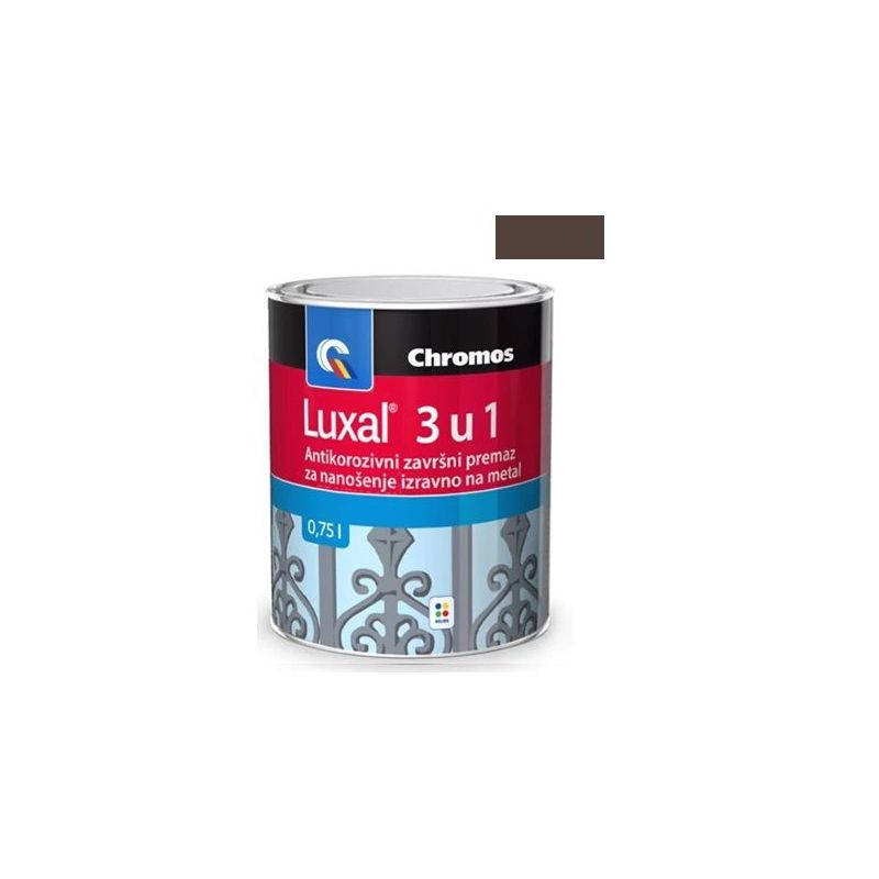 Antikorozivni završni premaz za nanošenje izravno na metal smeđi Luxal 3 u 1 0,75L