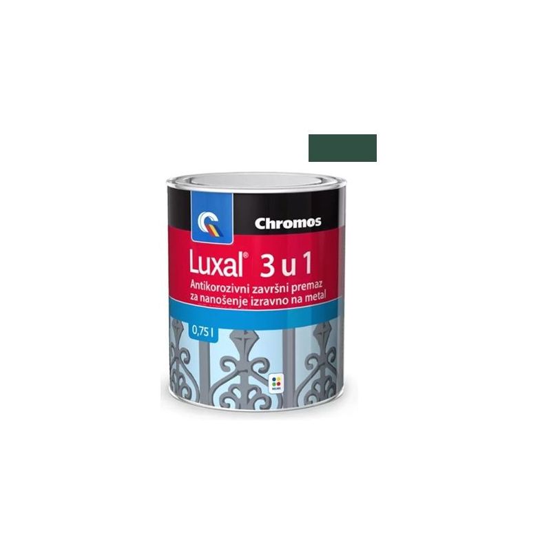 Antikorozivni završni premaz za nanošenje izravno na metal tamno zeleni Luxal 3 u 1 0,75L